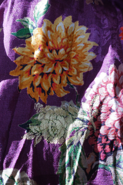 Plum Floral Beaded Large Banarsi Shawl - Preloved