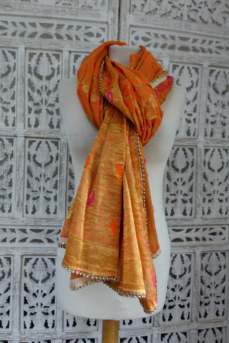 Orange Chiffon Banarsi Dupatta - New