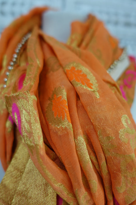 Orange Chiffon Banarsi Dupatta - New